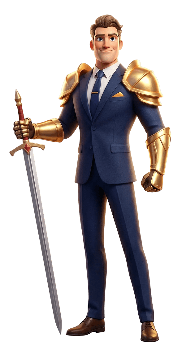 mvhsタイプの診断結果として表示される、剣を持ち堂々と立つ騎士のキャラクター