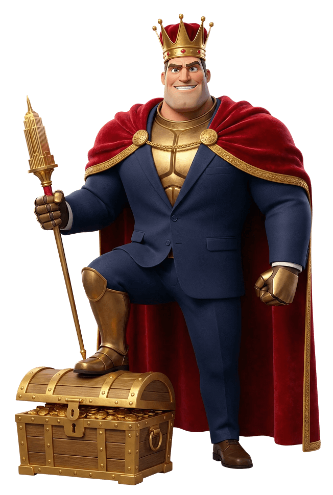 mvlsタイプの診断結果として表示される、宝箱の前に立つ王様キャラクター