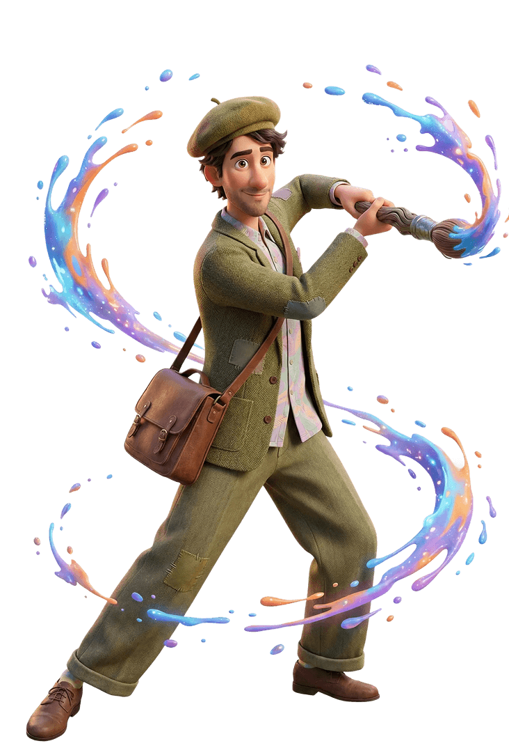 prhaタイプの診断結果として表示される、筆を振るい創造性を表現するキャラクター