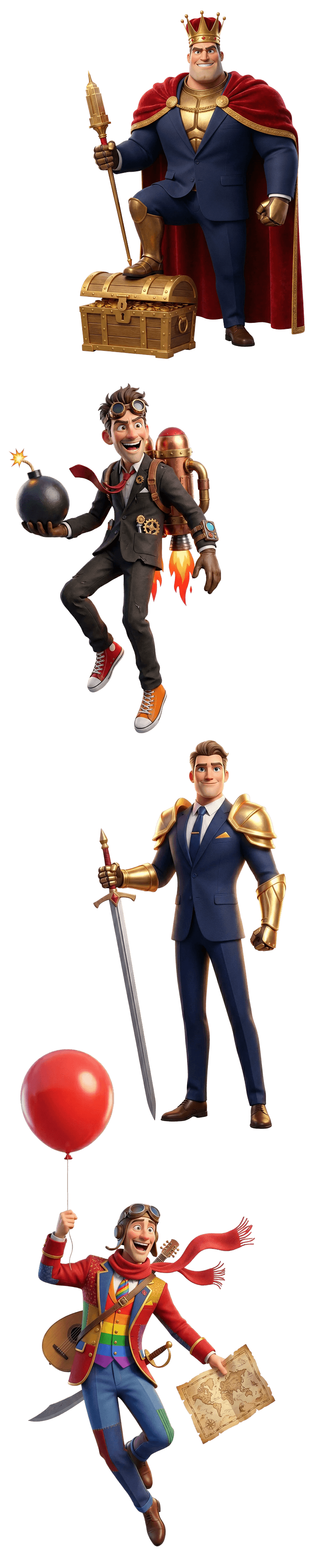 英雄カテゴリーの4つのキャラクターイラスト