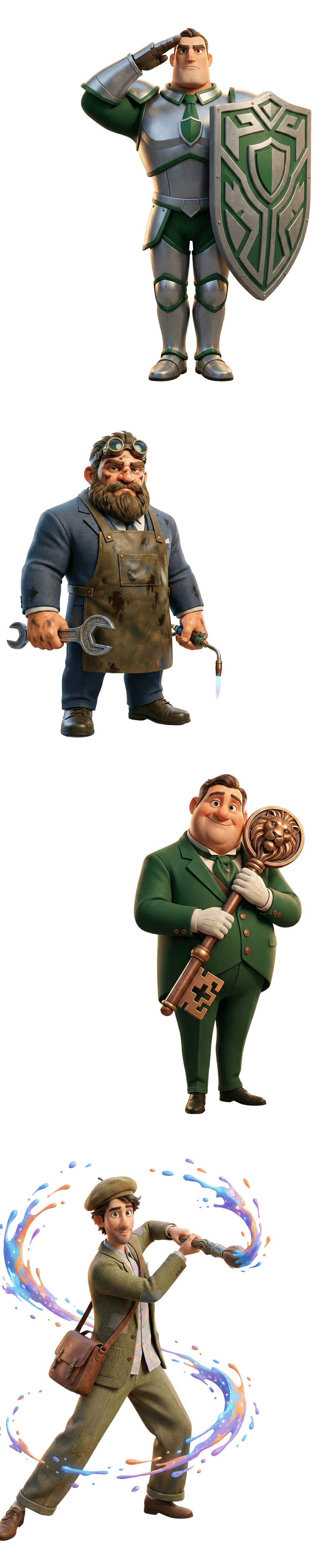 守人カテゴリーの4つのキャラクターイラスト